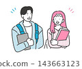 向量圖描繪了男女大學生正在交談的情景。 143663123