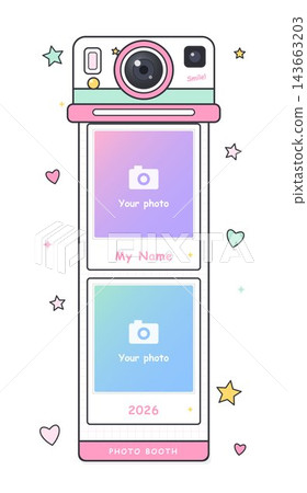 Cute pastel instant camera photo booth template design Cute pastel instant camera photo booth template design 143663203