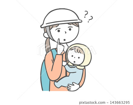 An illustration of a mother holding her baby and thinking about evacuation. An illustration of a mother holding her baby and thinking about evacuation. 143663295