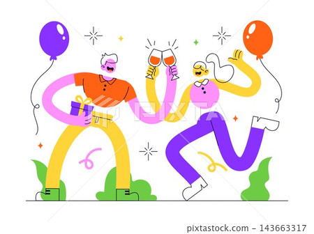 Celebrate Vector Illustration Featuring Colorful Party Decorations, Festive Balloons, Confetti, Happy Moments, and Joyful Celebration Concept 143663317