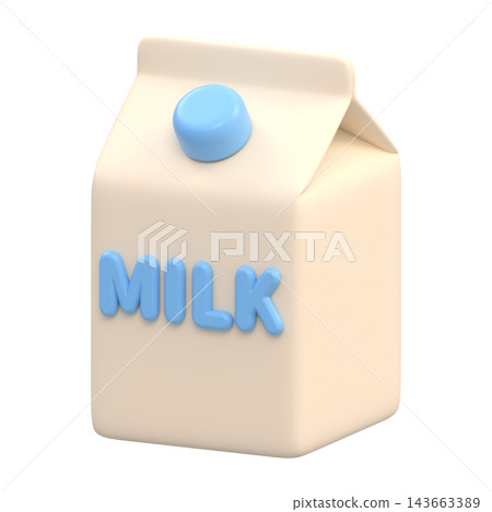 3D illustration of a stylized milk carton with a transparent background. 3D illustration of a stylized milk carton with a transparent background. 143663389