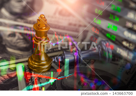 Business man on digital stock market financial indicator background. Digital business and stock market financial indicator on LED. Double exposure of business man and digital stock market financial. 143663700