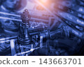 Business man on digital stock market financial indicator background. Digital business and stock market financial indicator on LED. Double exposure of business man and digital stock market financial. 143663701
