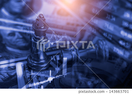 Business man on digital stock market financial indicator background. Digital business and stock market financial indicator on LED. Double exposure of business man and digital stock market financial. 143663701
