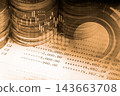 Business man on digital stock market financial indicator background. Digital business and stock market financial indicator on LED. Double exposure of business man and digital stock market financial. 143663708