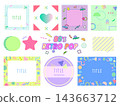 80s Retro Pop Frame Set: Memphis-designed speech bubbles, titles, and background materials. 143663712