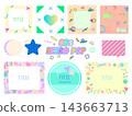80s Retro Pop Frame Set: Memphis-designed speech bubbles, titles, and background materials. 143663713