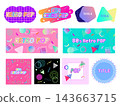 80s Retro Pop Frame Set: Memphis-designed speech bubbles, titles, and background materials. 143663715