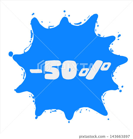 Hand drawn blue promotional splash with bold white fifty percent lettering for discounts sales retail advertising shopping campaigns and commercial designs Hand drawn blue promotional splash with bold white fifty percent lettering for discounts sales retail advertising shopping campaigns and commercial designs 143663897