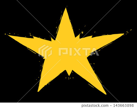 Hand drawn yellow five point star with irregular brush edges and bold silhouette isolated on black, suitable for playful celestial and decorative designs. Hand drawn yellow five point star with irregular brush edges and bold silhouette isolated on black, suitable for playful celestial and decorative designs. 143663898