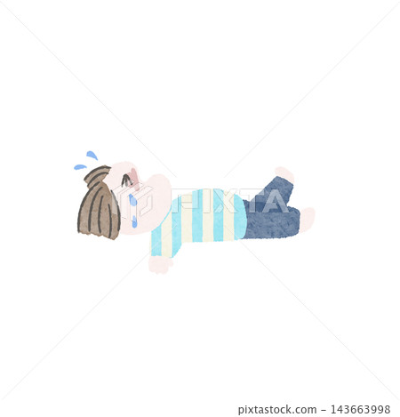 A watercolor-style illustration of a toddler in the "terrible twos" stage lying on the floor and crying loudly. A watercolor-style illustration of a toddler in the "terrible twos" stage lying on the floor and crying loudly. 143663998
