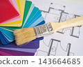 Color palette guide catalog with brush tools for paint house. 143664685
