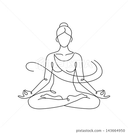 Woman Meditating in Lotus Pose Minimalist Line Art Woman Meditating in Lotus Pose Minimalist Line Art 143664950