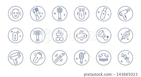 Hair and body beauty devices outline icon set Hair and body beauty devices outline icon set 143665023