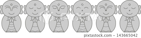 Set of 6 cute Jizo statues (Buddhism, prayer, memorial service vector material) 143665042