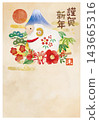 以綿羊為主題的新年賀卡模板，包含新年祝福語。 143665316