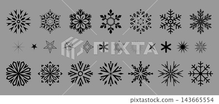 Snowflakes vector icon collection. Graphic modern black and gray ornament 143665554