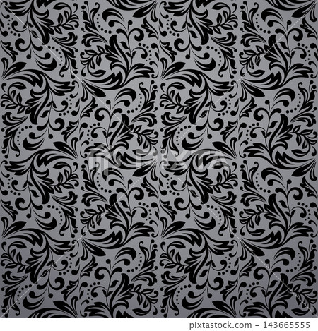 Flower pattern. Seamless gray and black ornament. Graphic vector background 143665555