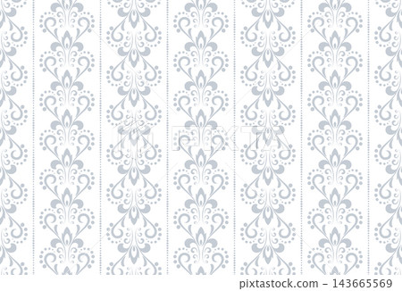Floral pattern. Seamless vector background. Vintage wallpaper in the Baroque style. White and gray ornament for fabric, wallpaper, packaging. Ornate Damask flower illustration 143665569
