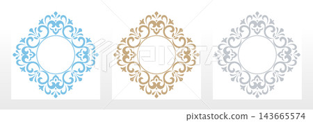 Set of decorative frames Elegant vector element for design in Eastern style, place for text. Floral colored frames. Lace illustration for invitations and greeting cards 143665574