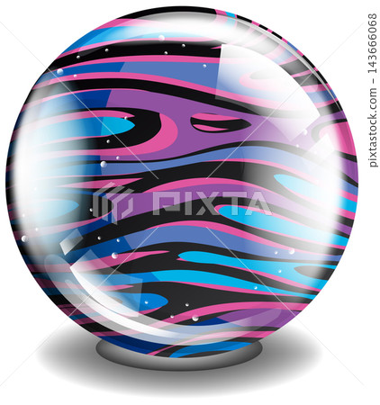 Glossy Glass Marble with Pink Blue and Black Swirl Pattern Glossy Glass Marble with Pink Blue and Black Swirl Pattern 143666068