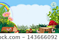 Cartoon Forest Meadow Background with Tree Stump and Copy Space 143666092