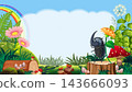 Cartoon Forest Insects Background with Copyspace and Rainbow 143666093