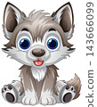 Cute Cartoon Wolf Pup Vector Illustration Isolated on White Background 143666099
