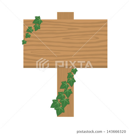A simple wooden sign frame illustration adorned with natural ivy leaves. 143666320