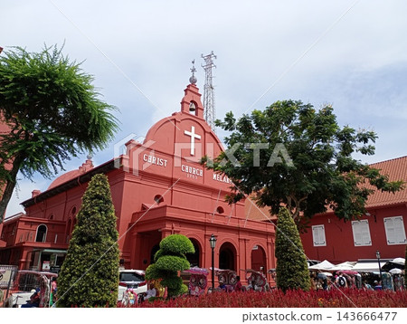 Red historical buildings and streetscapes of Malacca, Malaysia 143666477
