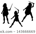 Silhouette of woman warrior holding short sword 143666669