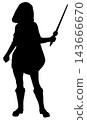 Silhouette of woman warrior holding short sword 143666670