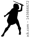 Silhouette of woman warrior holding short sword 143666672