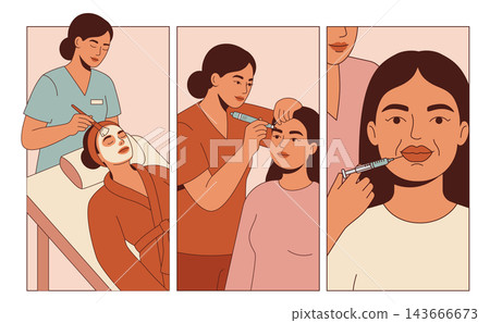 Three illustrations of beauty salon treatments Three illustrations of beauty salon treatments 143666673