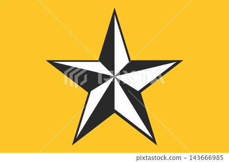 Black and White 3D Nautical Star Symbol on Vibrant Yellow Background 143666985