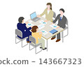 Business professionals in suits, a man and a woman, during a meeting. 143667323
