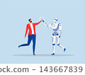 Businessman and robot teamwork coworkers and hi five clapping hands.ai partnership, technology and business collaboration concept vector 143667839