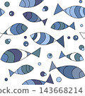 Seamless pattern with blue fishes 143668214