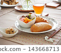Lunch consisted of homemade cream buns, pain au lait, and scones. 143668713