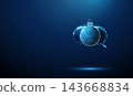 3D blue Christmas ball in chat bubble. Holiday greeting, festive message, winter season, online communication, digital technology, social media, celebration concept 143668834