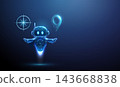 3D blue robot with compass and location pin. Artificial intelligence, virtual assistant, navigation, location search, travel guide, digital helper, direction concept 143668838