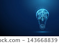 3D blue light bulb with snowflake. Winter idea, energy saving, cooling innovation, cold season, creative inspiration, air conditioning, smart technology concept 143668839