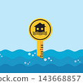 Flood Water Level Gauge Sign with House Warning Icon 143668857