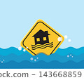 Flood Water Level Gauge Sign with House Warning Icon 143668859