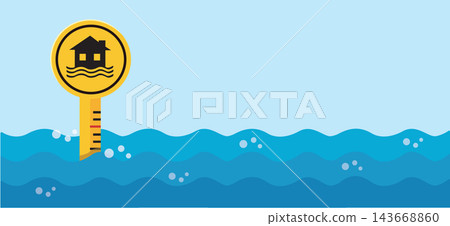 Flood Water Level Gauge Sign with House Warning Icon Flood Water Level Gauge Sign with House Warning Icon 143668860