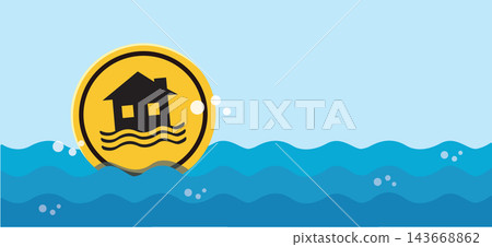 Flood Water Level Gauge Sign with House Warning Icon Flood Water Level Gauge Sign with House Warning Icon 143668862