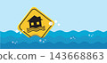 Flood Water Level Gauge Sign with House Warning Icon 143668863