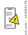 An illustration of a smartphone warning against suspicious SMS/scam messages. 143669178