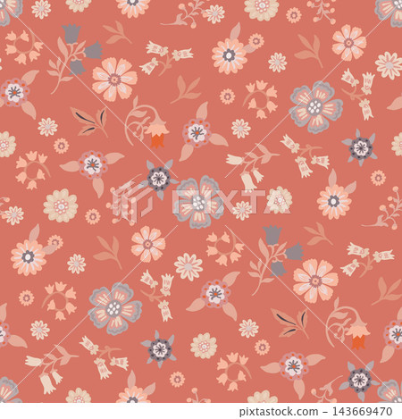 Ditsy Folk Flowers on Coral Terracotta Ditsy Folk Flowers on Coral Terracotta 143669470