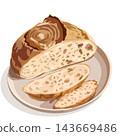 Vector illustration of freshly baked sliced sourdough bread loaf on a plate isolated on white background 143669486